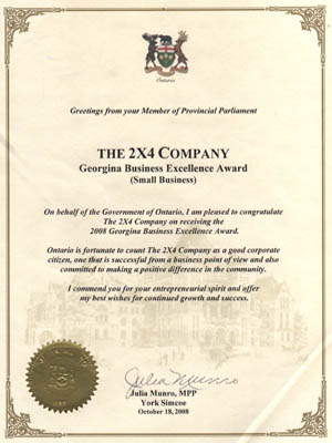 The 2x4 Company - Business Excellence Award